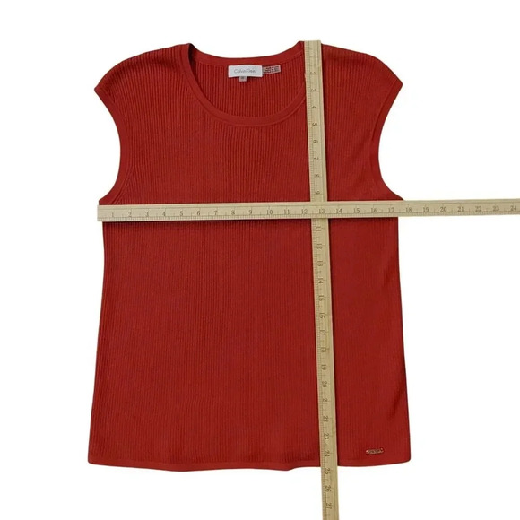 Calvin Klein Cool Red Crew Neck Sleeveless Shell Sweater Vest Top XL - Picture 7 of 11